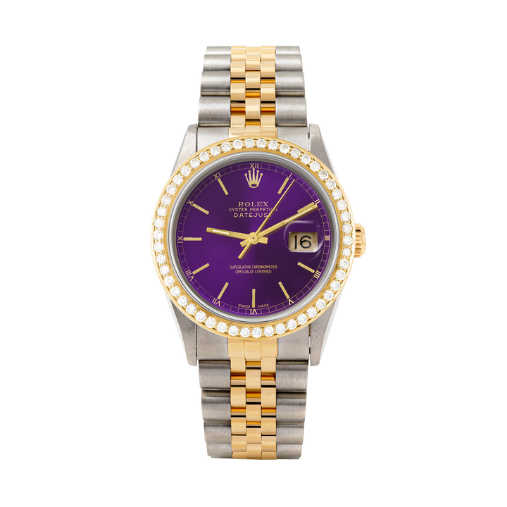 Rolex Datejust 36mm TWO TONE 16233 Purple  Dial | Stick Hour Markers | 1.8ct Diamond Bezel