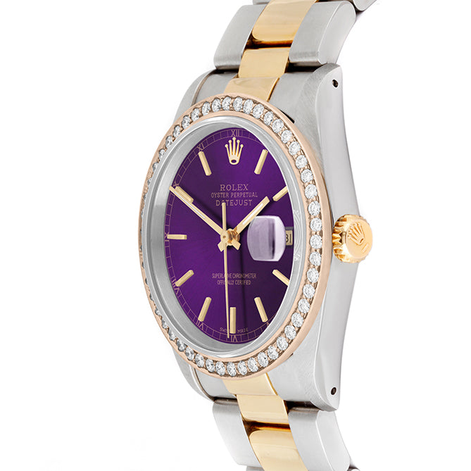 Rolex Datejust 36mm TWO TONE 16233 Purple  Dial | Stick Hour Markers | 1.8ct Diamond Bezel
