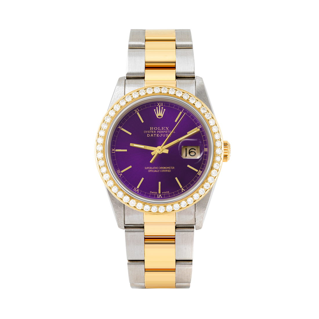 Rolex Datejust 36mm TWO TONE 16233 Purple  Dial | Stick Hour Markers | 1.8ct Diamond Bezel