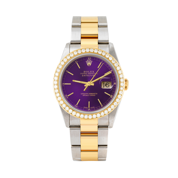 Rolex Datejust 36mm TWO TONE 16233 Purple  Dial | Stick Hour Markers | 1.8ct Diamond Bezel