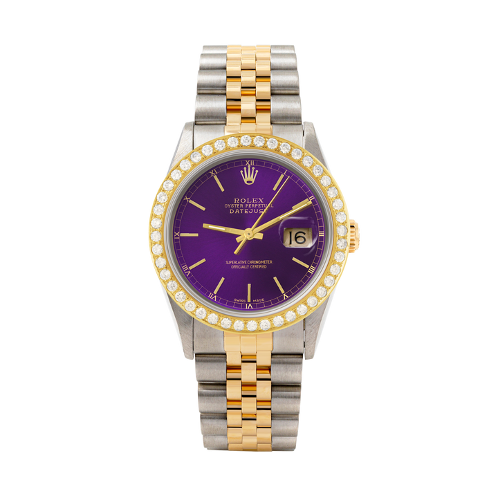 Rolex Datejust 36mm TWO TONE 16233 Purple Dial | Stick Hour Markers | 2ct Diamond Bezel