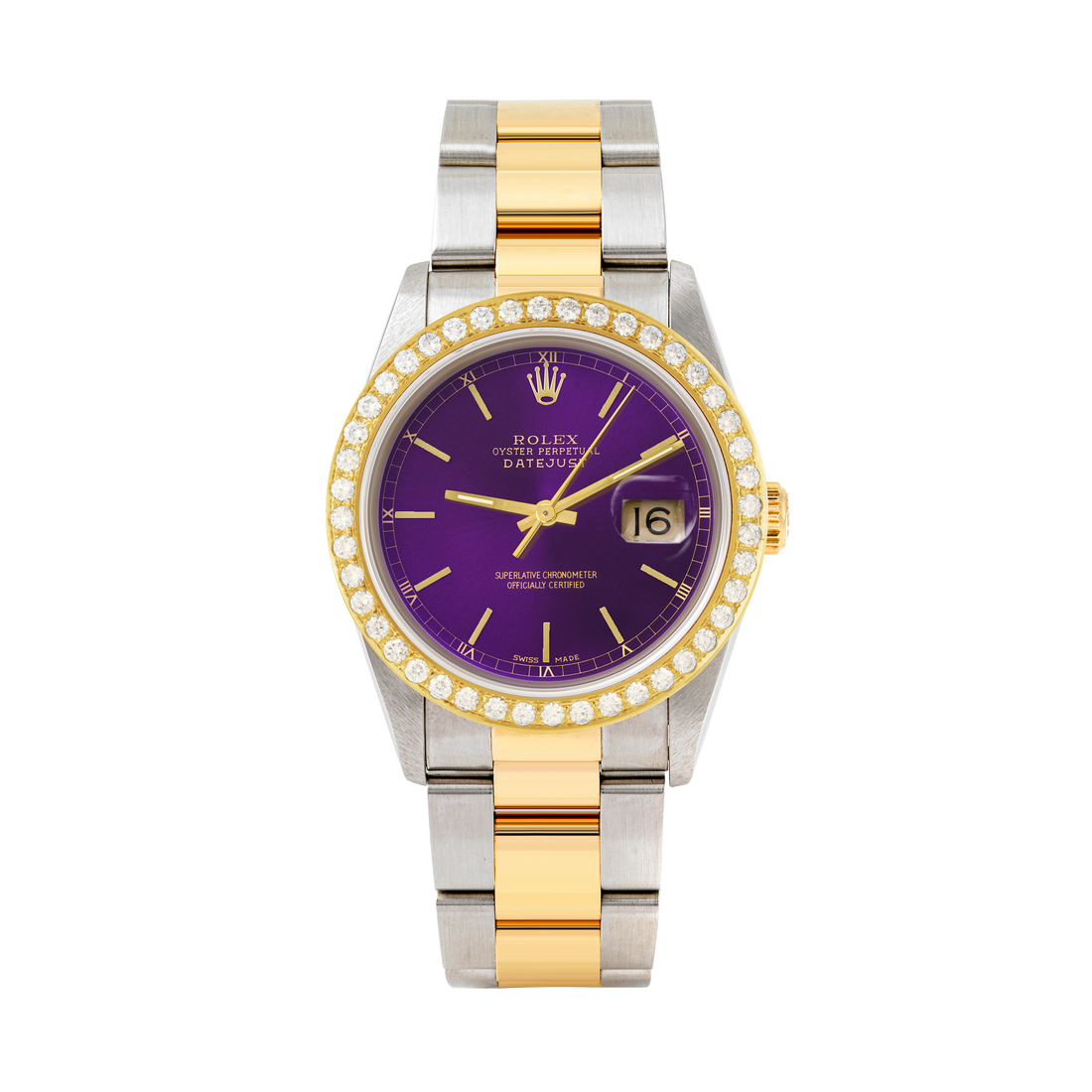 Rolex Datejust 36mm TWO TONE 16233 Purple Dial | Stick Hour Markers | 2ct Diamond Bezel