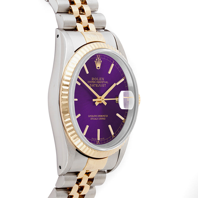 Rolex Datejust 36mm TWO TONE 16233 Purple  Dial | Stick  Hour Markers | Fluted Bezel
