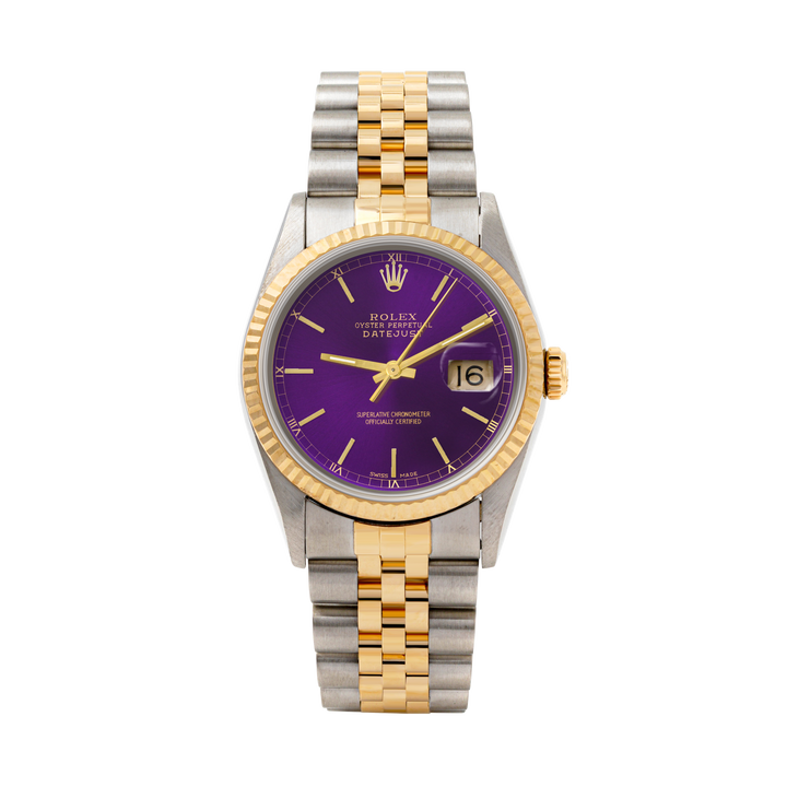 Rolex Datejust 36mm TWO TONE 16233 Purple  Dial | Stick  Hour Markers | Fluted Bezel