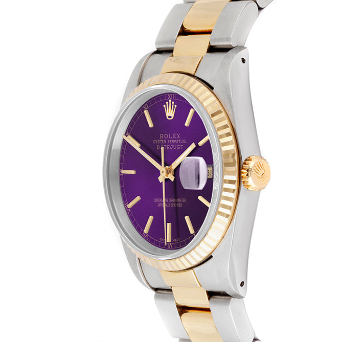 Rolex Datejust 36mm TWO TONE 16233 Purple  Dial | Stick  Hour Markers | Fluted Bezel