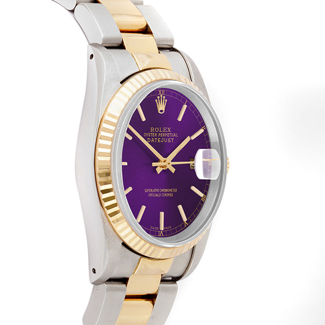 Rolex Datejust 36mm TWO TONE 16233 Purple  Dial | Stick  Hour Markers | Fluted Bezel