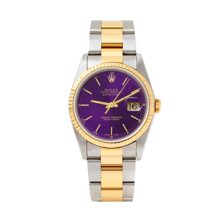 Rolex Datejust 36mm TWO TONE 16233 Purple  Dial | Stick  Hour Markers | Fluted Bezel