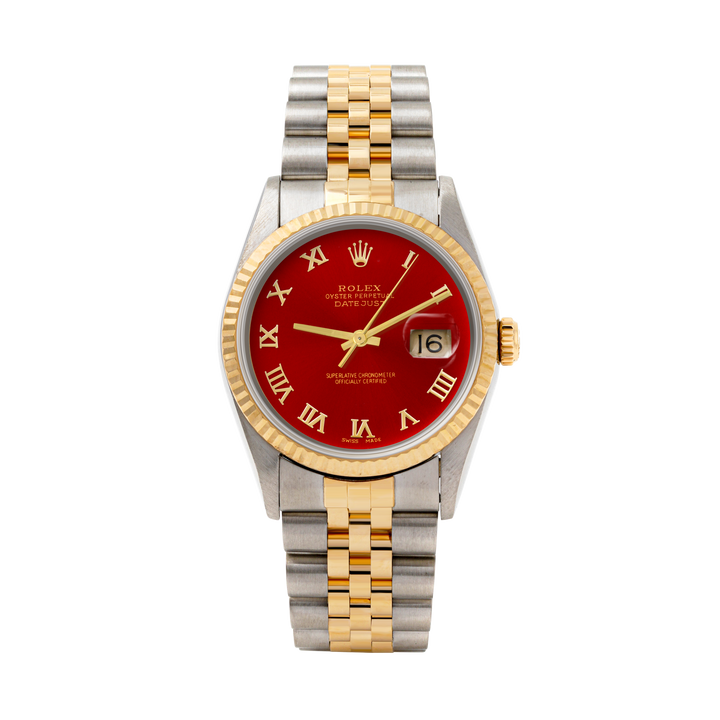 Rolex Datejust 36mm TWO TONE 16233 Red Dial | Roman Hour Markers | Fluted Bezel