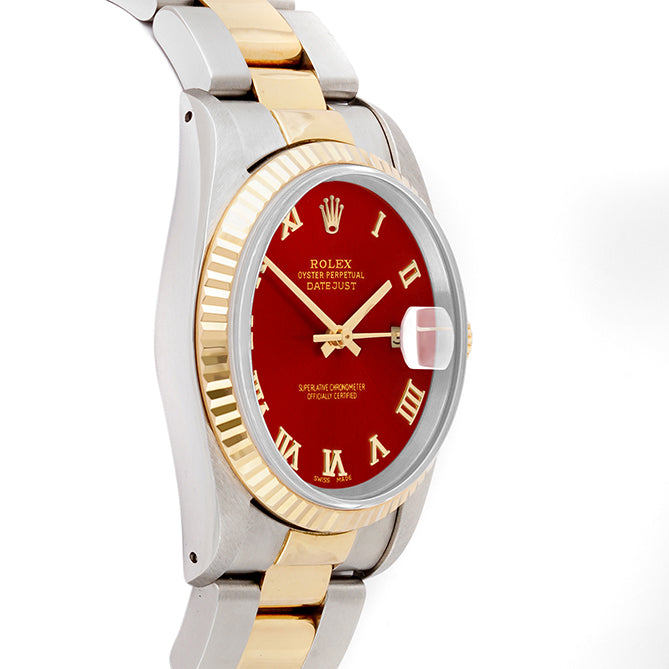 Rolex Datejust 36mm TWO TONE 16233 Red Dial | Roman Hour Markers | Fluted Bezel