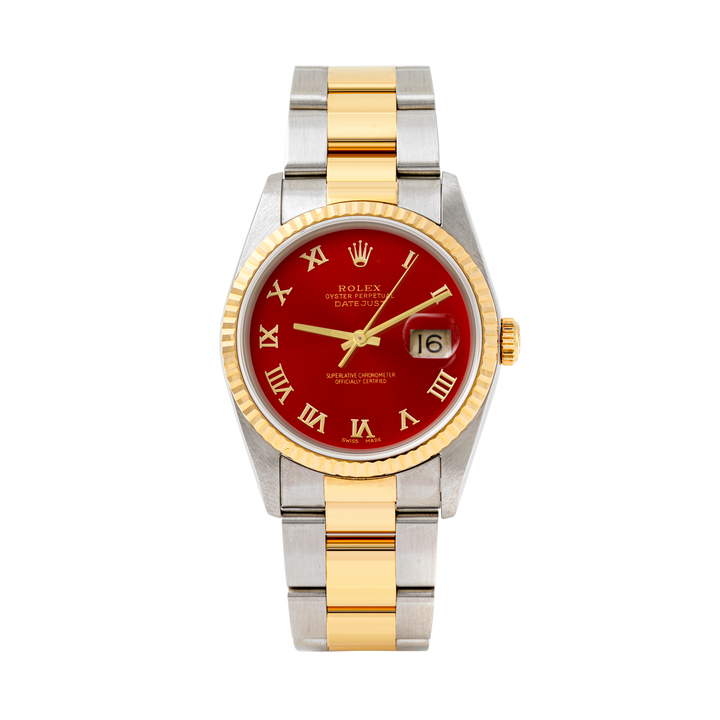 Rolex Datejust 36mm TWO TONE 16233 Red Dial | Roman Hour Markers | Fluted Bezel