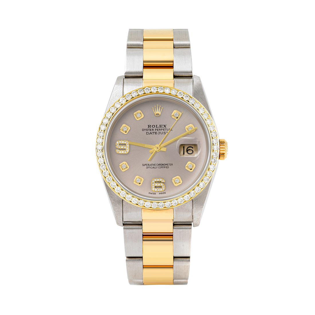 Rolex Datejust 36mm TWO TONE 16233 Slate Dial |  6&9 Diamond  Hour Markers | 1ct Diamond Bezel