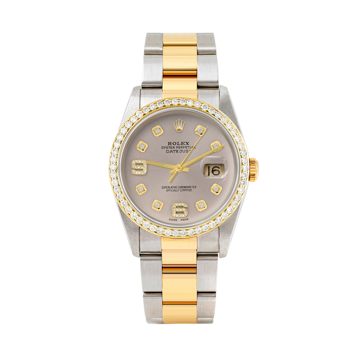 Rolex Datejust 36mm TWO TONE 16233 Slate Dial |  6&9 Diamond  Hour Markers | 1ct Diamond Bezel
