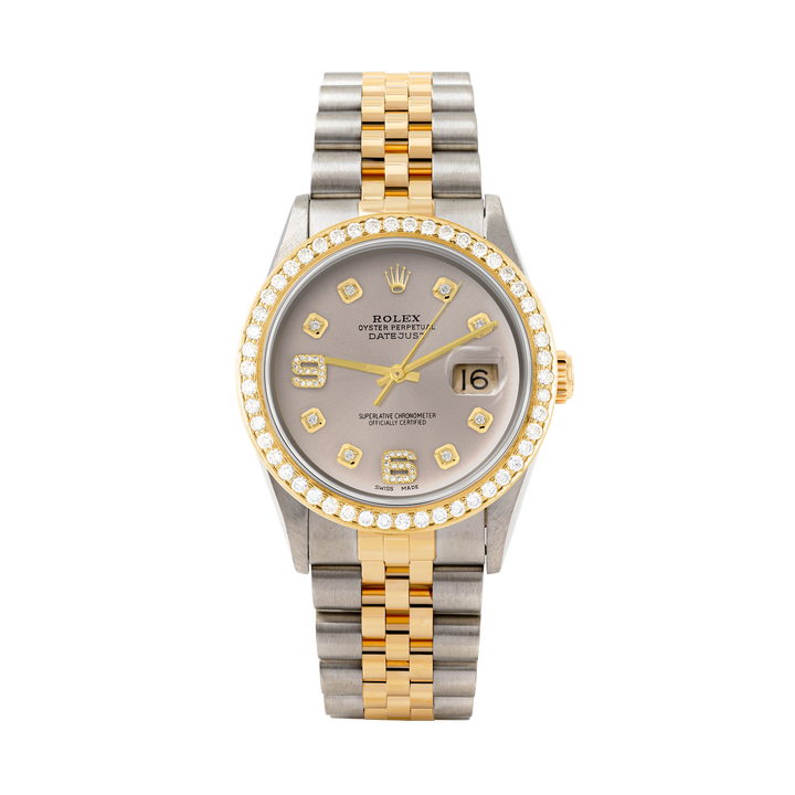 Rolex Datejust 36mm TWO TONE 16233 Slate Dial | 6&9 Diamond Hour Markers | 1.8ct Diamond Bezel