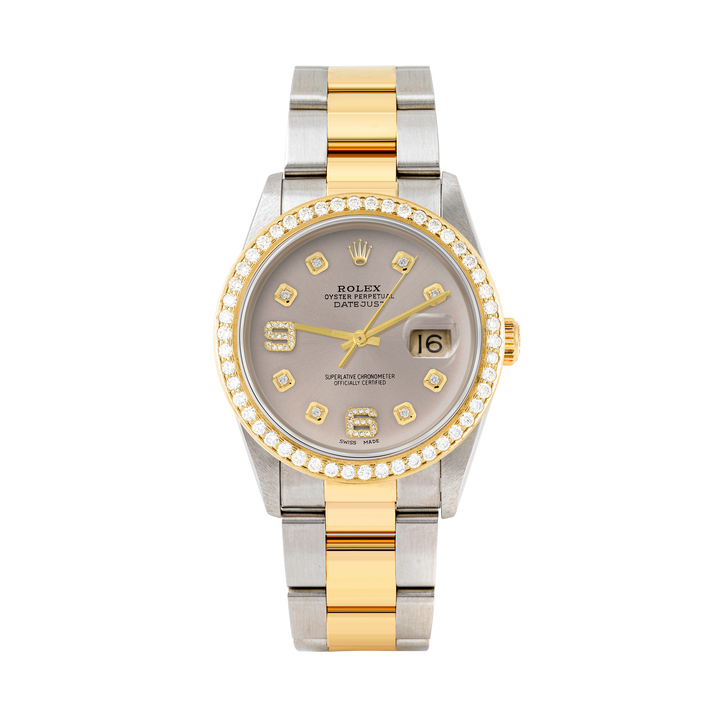 Rolex Datejust 36mm TWO TONE 16233 Slate Dial | 6&9 Diamond Hour Markers | 1.8ct Diamond Bezel
