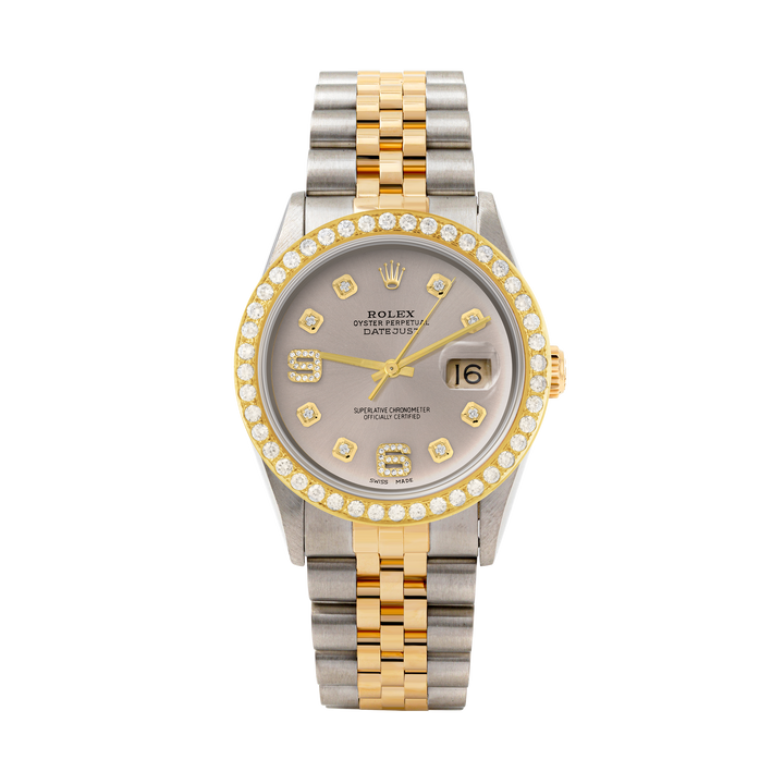 Rolex Datejust 36mm TWO TONE 16233 Slate  Dial |  6&9 Diamond  Hour Markers | 2ct Diamond Bezel