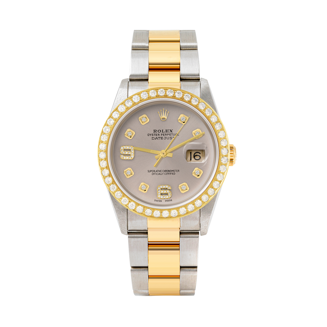 Rolex Datejust 36mm TWO TONE 16233 Slate  Dial |  6&9 Diamond  Hour Markers | 2ct Diamond Bezel