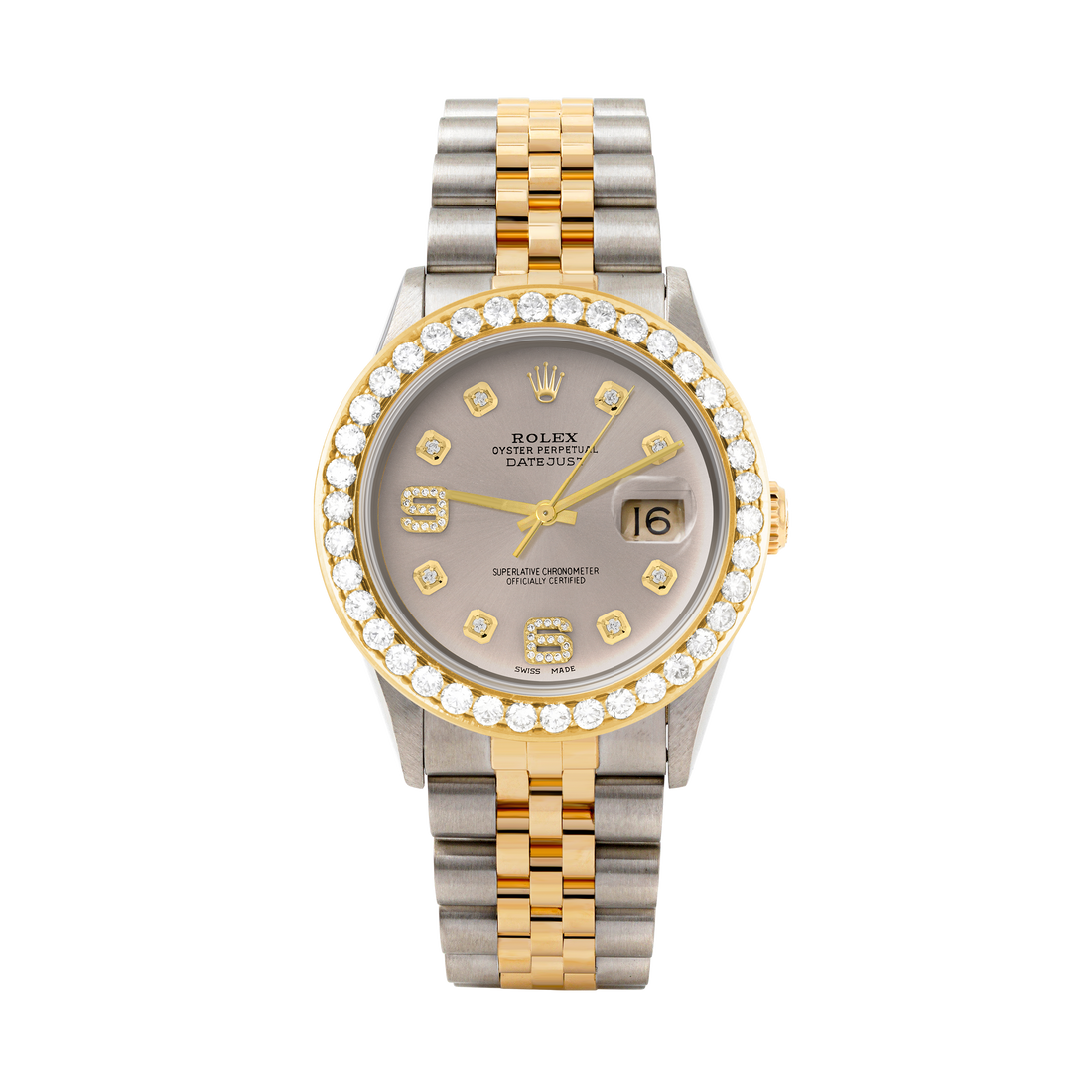 Rolex Datejust 36mm TWO TONE 16233 Slate Dial | 6&9 Diamond Hour Markers | 2.5ct Diamond Bezel