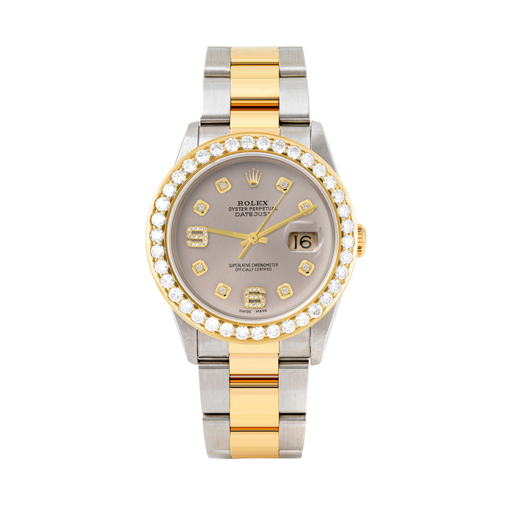 Rolex Datejust 36mm TWO TONE 16233 Slate Dial | 6&9 Diamond Hour Markers | 2.5ct Diamond Bezel
