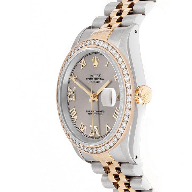 Rolex Datejust 36mm TWO TONE 16233 Slate Dial | 6&9 Diamond Hour Markers | 2.5ct Diamond Bezel