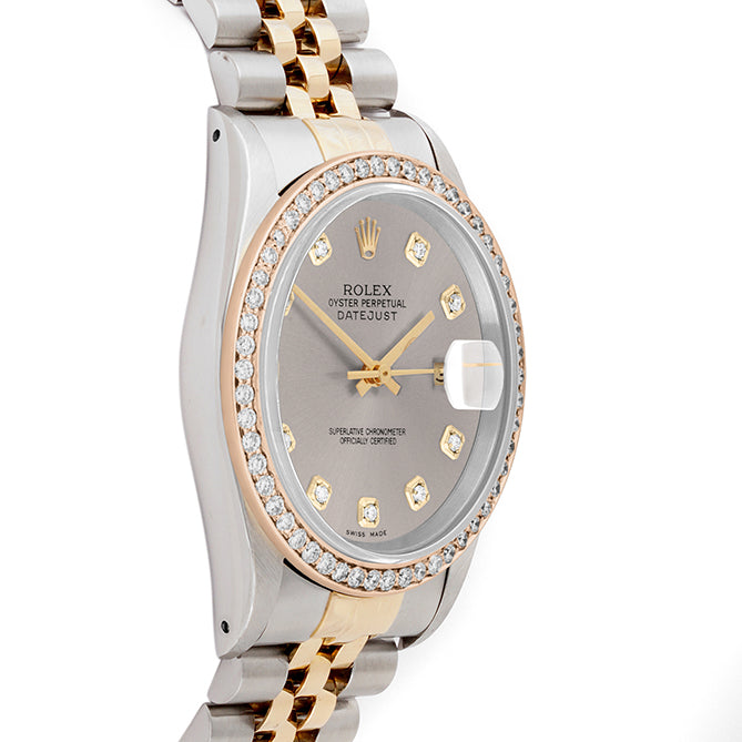 Rolex Datejust 36mm TWO TONE 16233 Slate Dial |  Diamond Hour Markers | 1ct Diamond Bezel