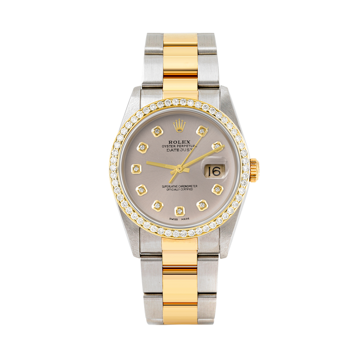 Rolex Datejust 36mm TWO TONE 16233 Slate Dial |  Diamond Hour Markers | 1ct Diamond Bezel