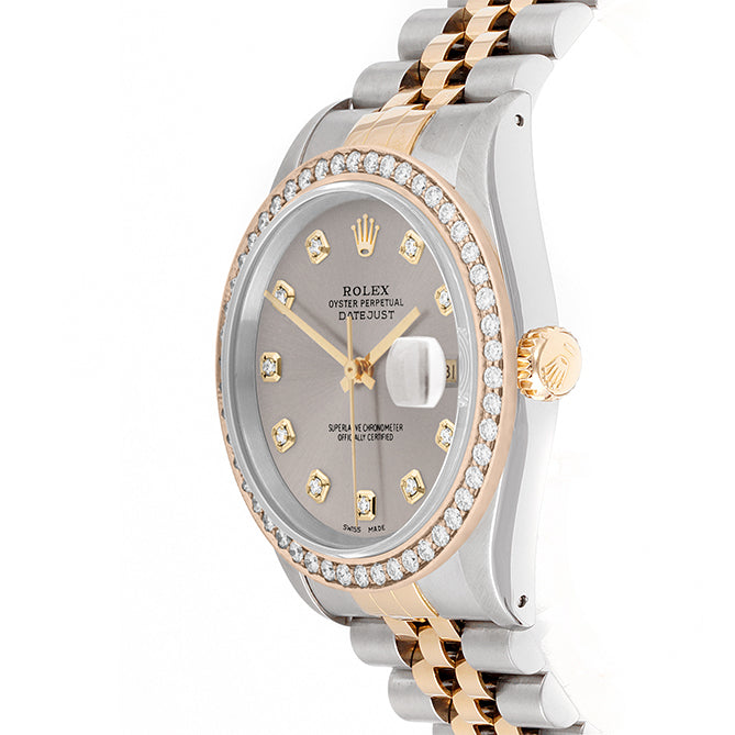 Rolex Datejust 36mm TWO TONE 16233 Slate Dial | Diamond  Hour Markers | 1.8ct Diamond Bezel