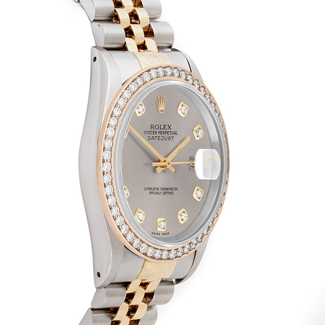 Rolex Datejust 36mm TWO TONE 16233 Slate Dial | Diamond  Hour Markers | 1.8ct Diamond Bezel