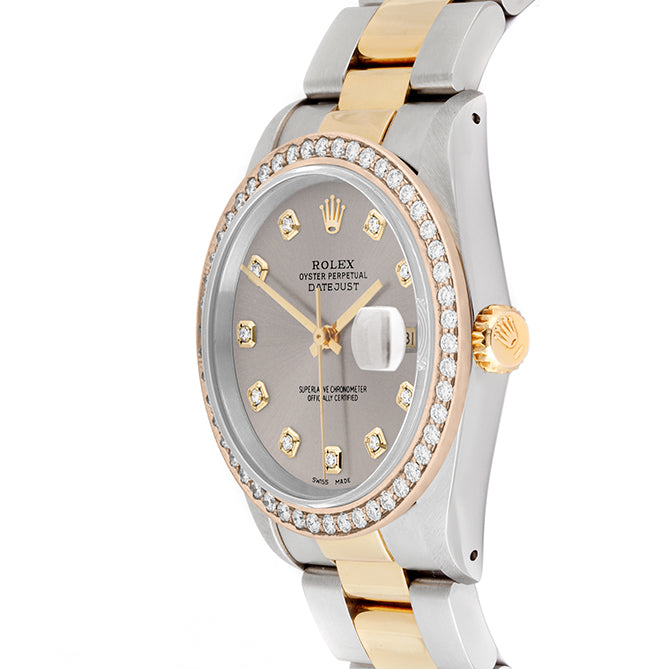 Rolex Datejust 36mm TWO TONE 16233 Slate Dial | Diamond  Hour Markers | 1.8ct Diamond Bezel