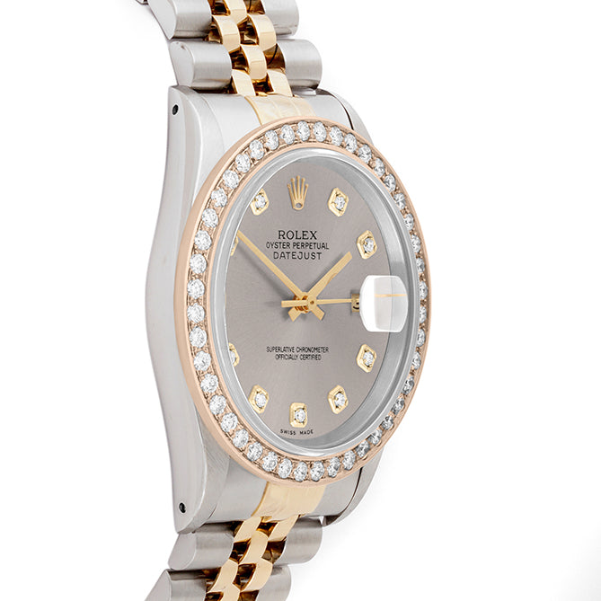 Rolex Datejust 36mm TWO TONE 16233 Slate Dial | Diamond Hour Markers | 2ct Diamond Bezel