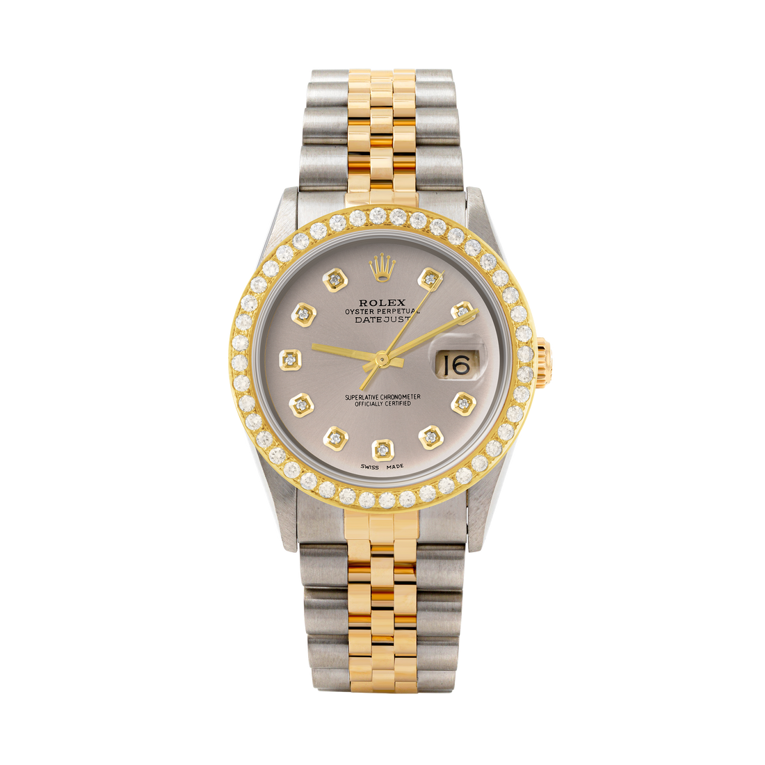Rolex Datejust 36mm TWO TONE 16233 Slate Dial | Diamond Hour Markers | 2ct Diamond Bezel