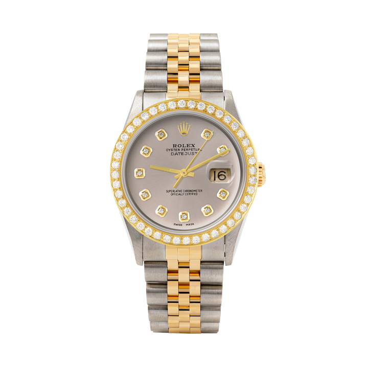 Rolex Datejust 36mm TWO TONE 16233 Slate Dial | Diamond Hour Markers | 2ct Diamond Bezel