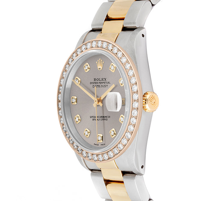 Rolex Datejust 36mm TWO TONE 16233 Slate Dial | Diamond Hour Markers | 2ct Diamond Bezel