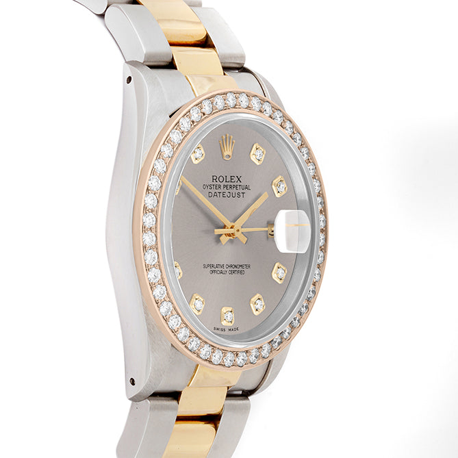 Rolex Datejust 36mm TWO TONE 16233 Slate Dial | Diamond Hour Markers | 2ct Diamond Bezel