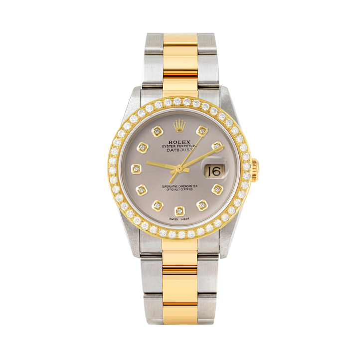 Rolex Datejust 36mm TWO TONE 16233 Slate Dial | Diamond Hour Markers | 2ct Diamond Bezel