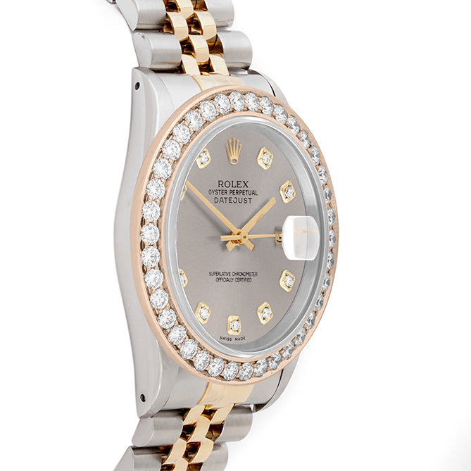 Rolex Datejust 36mm TWO TONE 16233 Slate Dial | Diamond Hour Markers | 2.5ct Diamond Bezel