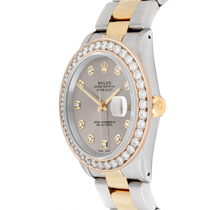 Rolex Datejust 36mm TWO TONE 16233 Slate Dial | Diamond Hour Markers | 2.5ct Diamond Bezel