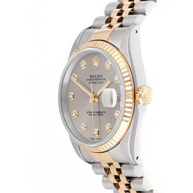 Rolex Datejust 36mm TWO TONE 16233 Slate Dial | Diamond  Hour Markers | Fluted Bezel