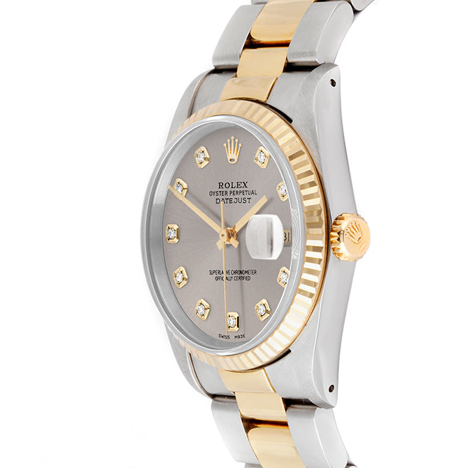 Rolex Datejust 36mm TWO TONE 16233 Slate Dial | Diamond  Hour Markers | Fluted Bezel