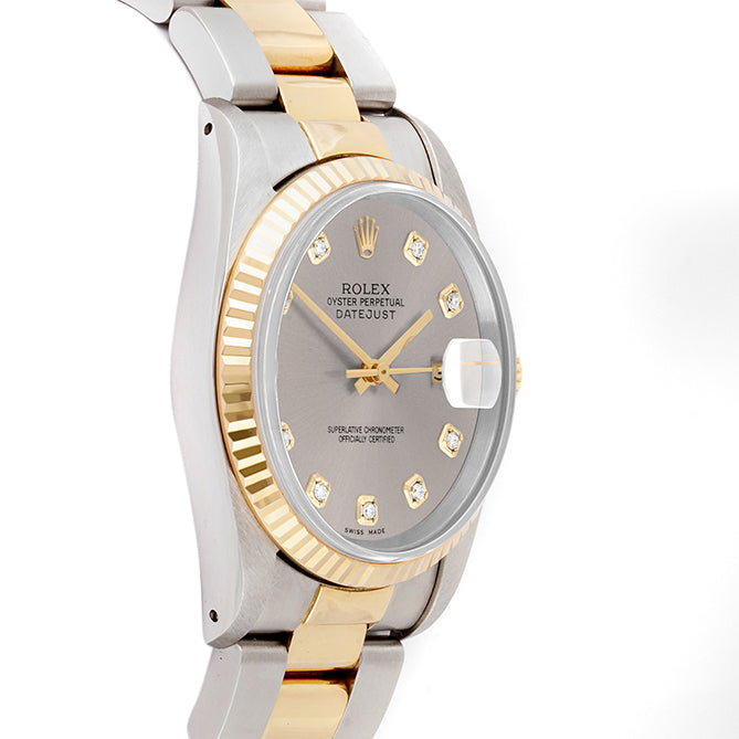 Rolex Datejust 36mm TWO TONE 16233 Slate Dial | Diamond  Hour Markers | Fluted Bezel