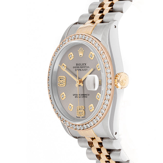 Rolex Datejust 36mm TWO TONE 16233 Slate Dial |  6&9 Diamond  Hour Markers | 1ct Diamond Bezel