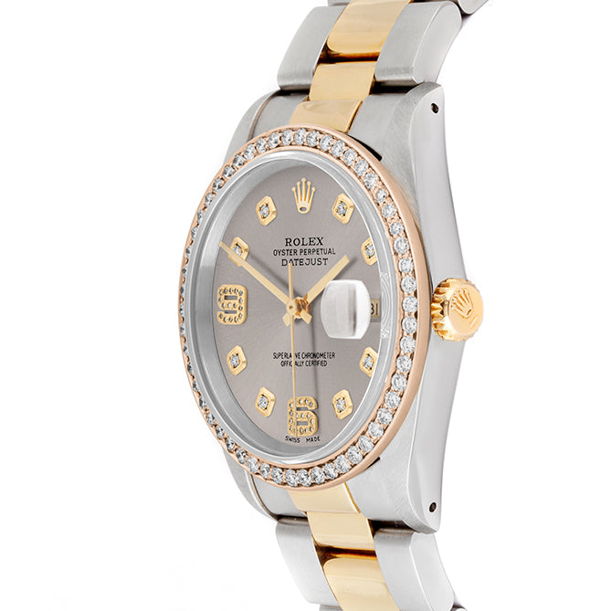 Rolex Datejust 36mm TWO TONE 16233 Slate Dial |  6&9 Diamond  Hour Markers | 1ct Diamond Bezel