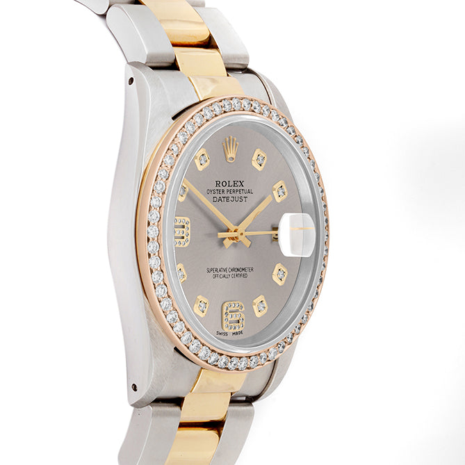 Rolex Datejust 36mm TWO TONE 16233 Slate Dial |  6&9 Diamond  Hour Markers | 1ct Diamond Bezel