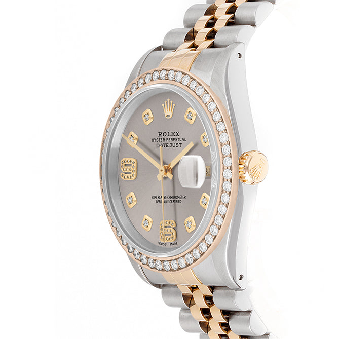 Rolex Datejust 36mm TWO TONE 16233 Slate Dial | 6&9 Diamond Hour Markers | 1.8ct Diamond Bezel