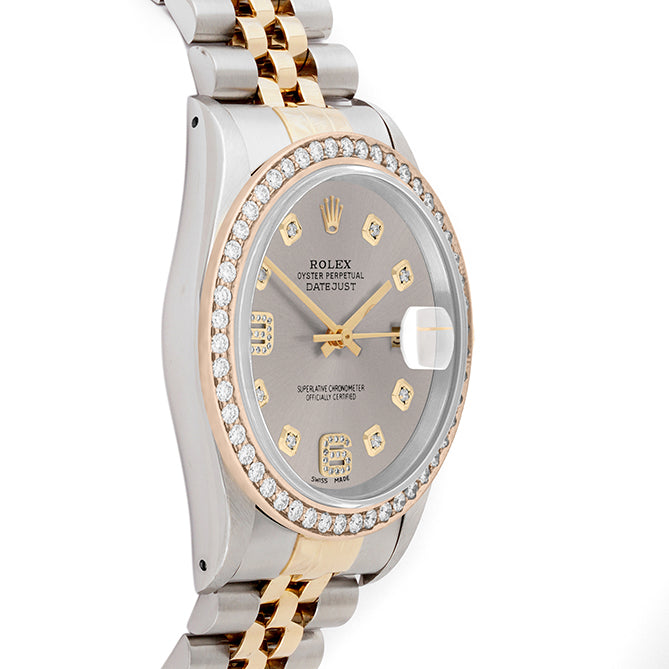 Rolex Datejust 36mm TWO TONE 16233 Slate Dial | 6&9 Diamond Hour Markers | 1.8ct Diamond Bezel