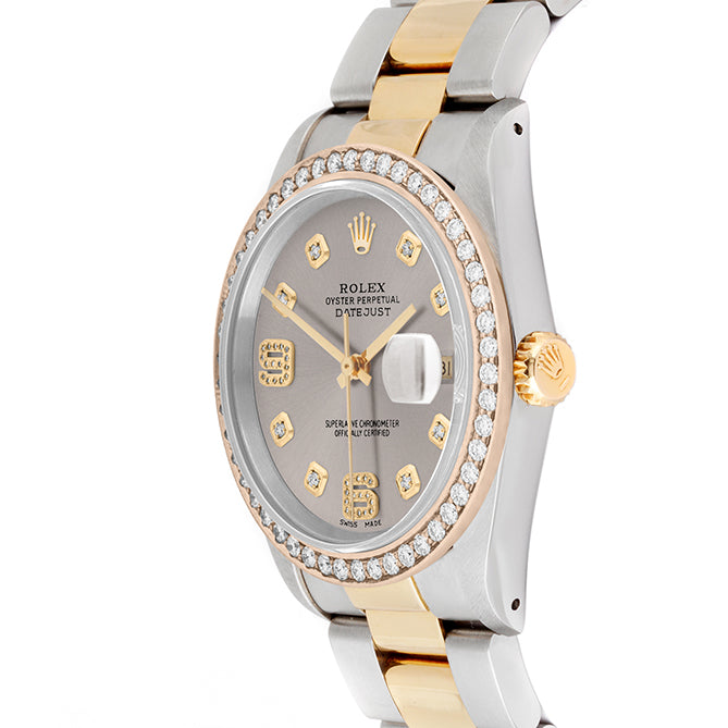 Rolex Datejust 36mm TWO TONE 16233 Slate Dial | 6&9 Diamond Hour Markers | 1.8ct Diamond Bezel