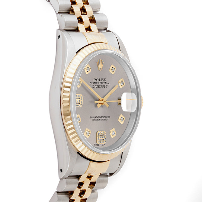 Rolex Datejust 36mm TWO TONE 16233 Slate  Dial | 6&9 Diamond  Hour Markers | Fluted Bezel