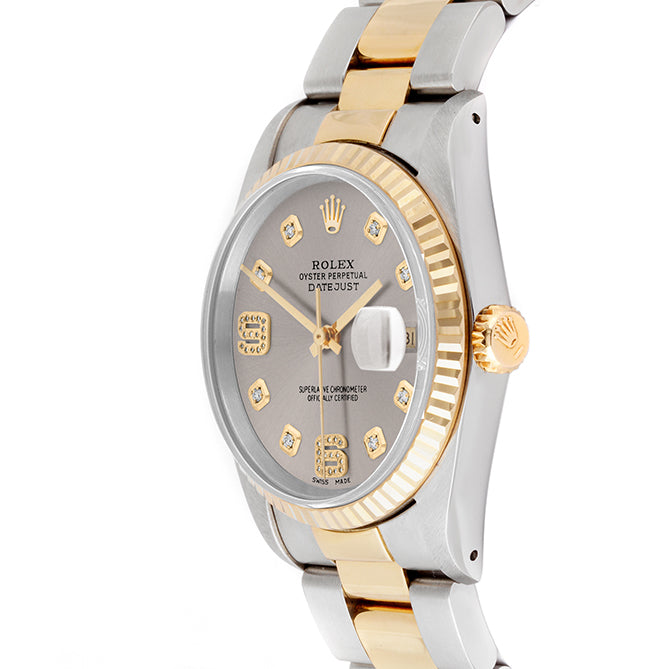 Rolex Datejust 36mm TWO TONE 16233 Slate  Dial | 6&9 Diamond  Hour Markers | Fluted Bezel