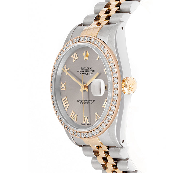 Rolex Datejust 36mm TWO TONE 16233 Slate Dial | Roman Hour Markers | 1ct Diamond Bezel