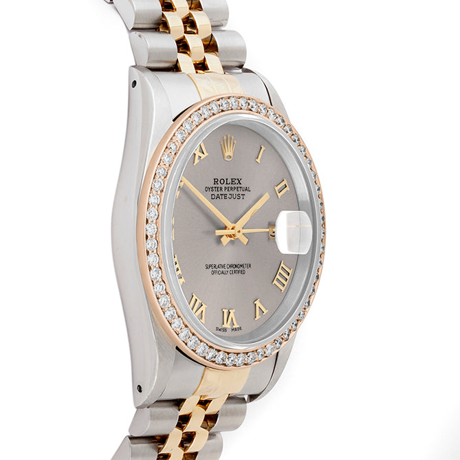Rolex Datejust 36mm TWO TONE 16233 Slate Dial | Roman Hour Markers | 1ct Diamond Bezel