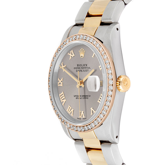 Rolex Datejust 36mm TWO TONE 16233 Slate Dial | Roman Hour Markers | 1ct Diamond Bezel